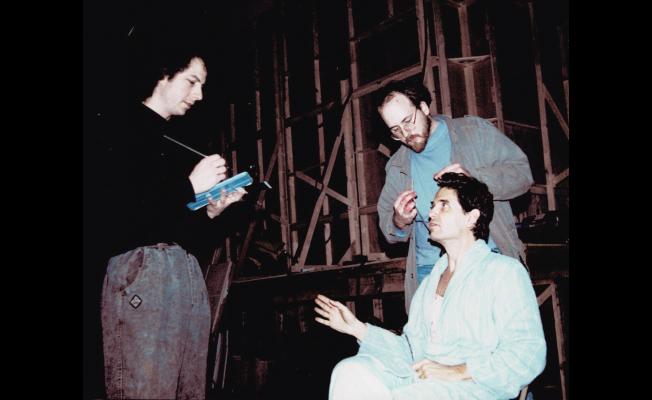 Character and Makeup FX Artist Todd Masters Works on Actor Chris Sarandon During Production of "The Resurrected"