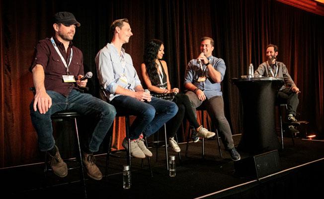 PMC 2017 Panelists Included, Left to Right, Paul Otten, Composer; Keatley Haldeman, Riptide Music; Gingger Shankar, Composer; JD Adams, 5 Alarm Music; and Andrew Gross, Konsonant Music