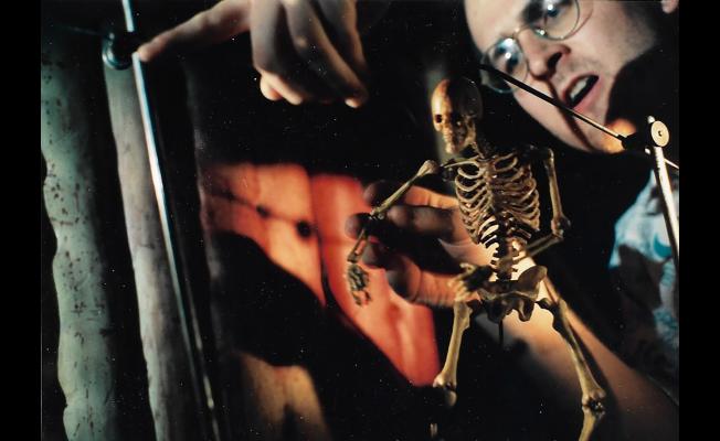 Character and Makeup FX Artist Todd Masters Works on a Miniature Skeleton During Production of "The Resurrected"