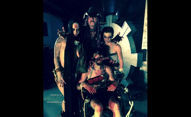 Sara Hedgren, Robert J. Sexton, Otto Ferrous and Andi Norris on the set of PSYCHO CITY, TX. - VR