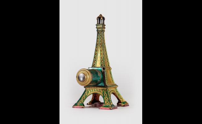 Eiffel Tower Magic Lantern, Louis Aubert, Tin, paint, steel, and glass, c. 1890, Paris, France, from the Richard Balzer Collection, gift of Patricia S. Bellinger, Photo by Joshua White/JW Pictures, ©Academy Museum Foundation
