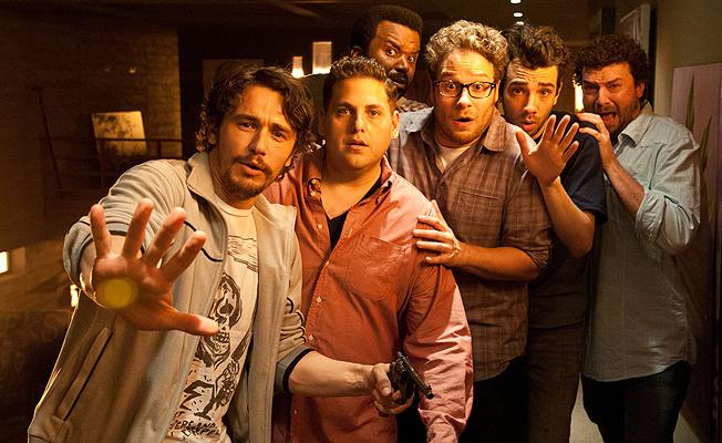 Frame grab from “This Is The End,” the 2013 James Franco – Seth Rogen disaster comedy, which is one of the source films in the Camp Kuleshov Editing category.
