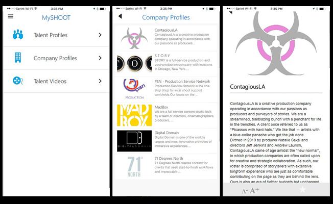 Find, display & access MySHOOT Company Profiles along with viewing Talent Videos