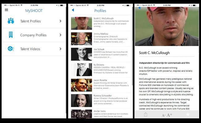 Display & access MySHOOT Talent Profiles along with viewing their work videos