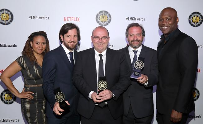 Tracie Thoms, Wes Hagen, Kevin Dowling and Kevin Daniels winners of the Locations in a Contemporary TV Series for Ozark at the 5th Annual LMGI Awards. Photos by Craig T. Mathew and Greg Grudt/Mathew Imaging