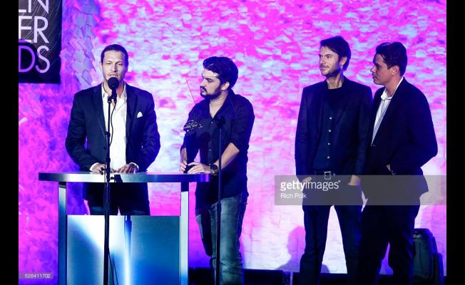 Winners of the Golden Trailer Award for Most Original Trailer Billy Mikelson, Taylor Engel, Chris Connors and Matt Green on stage at the 17th Annual Golden Trailer Awards on May 04, 2016 in Beverly Hills, California. (photo Getty Images/Rich Polk)