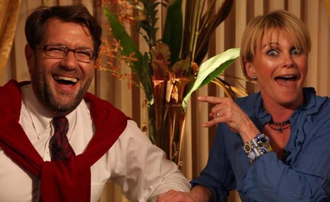 Jim J. Bullock and Emmy winner Judi Evans share a laugh on the set of “Ron and Laura Take Back America”